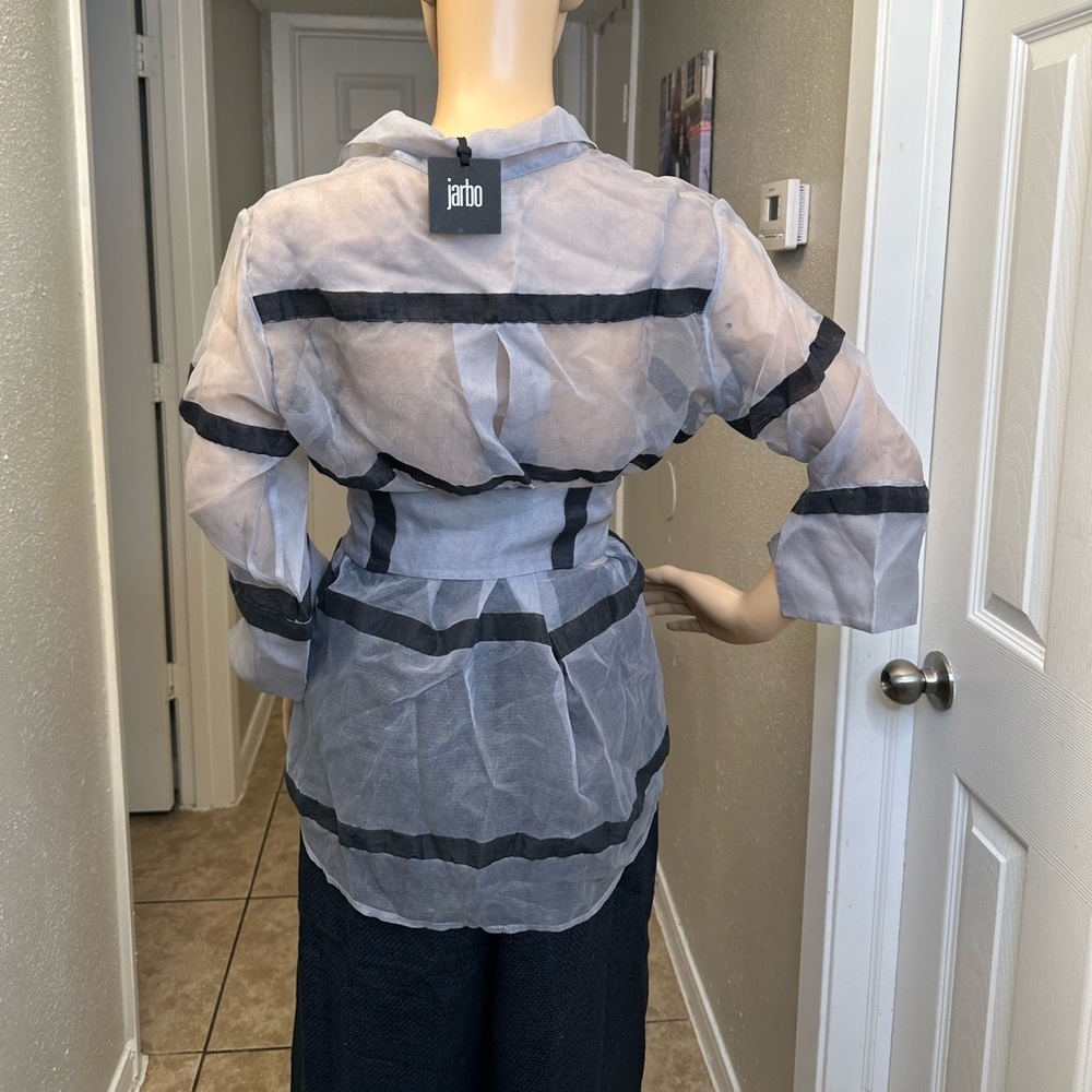 Jarbo belted organza blouse silver stripe Sz 1 NWT Retail: $ 438 - Picture 14 of 15